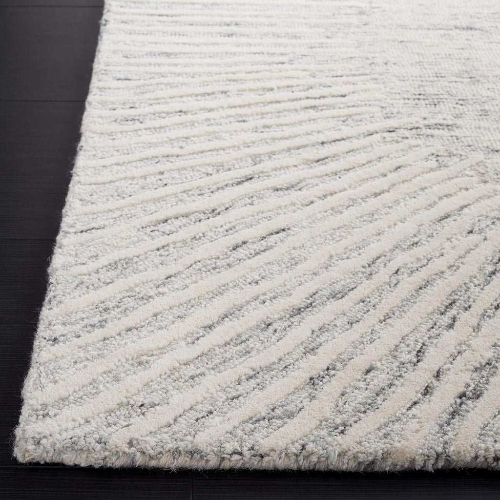 Abstract Area Rug - 11' x 15', Grey & Ivory, Handmade Wool