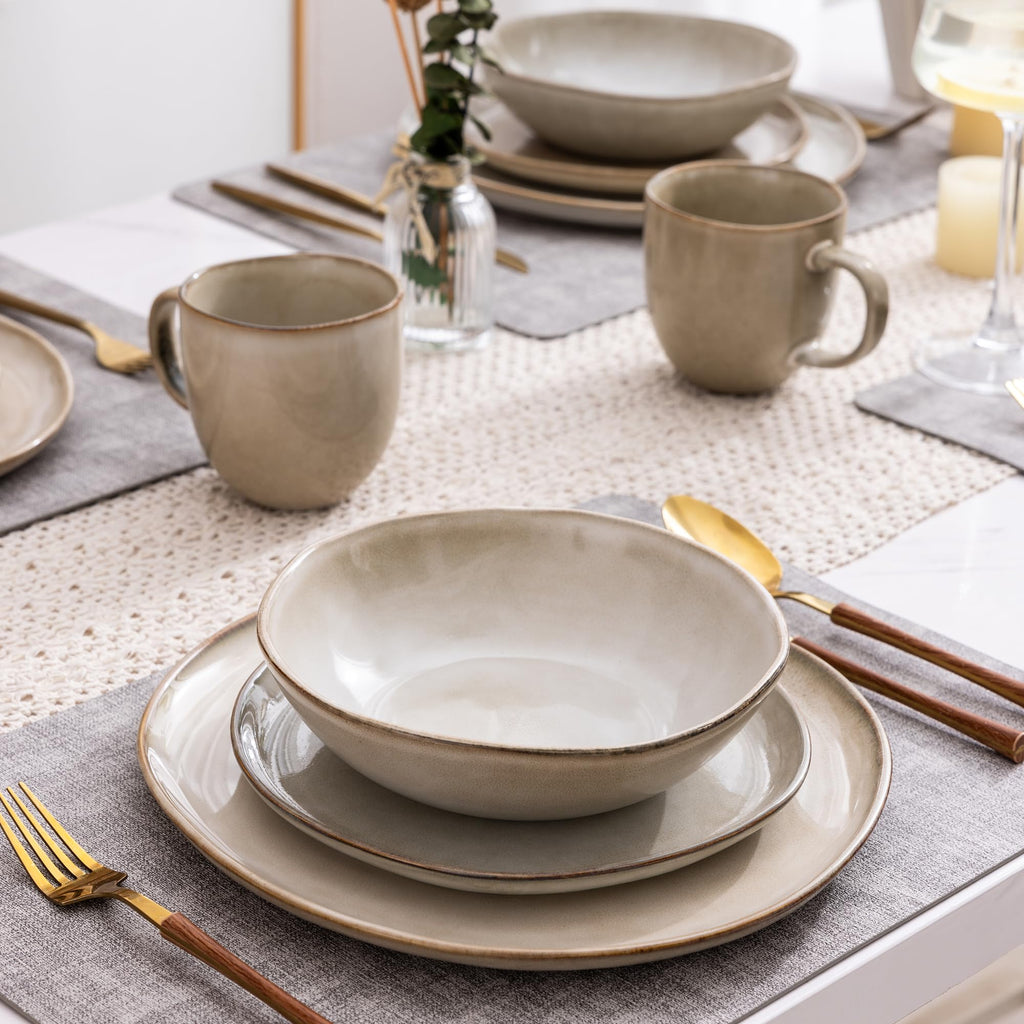 Ceramic Dinnerware Sets for 4, 12Pcs Plates and Bowls Sets Dishes