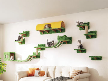 Cat Wall Furniture, 9 in 1 Cat Wall Shelves Set with Bridge, Green