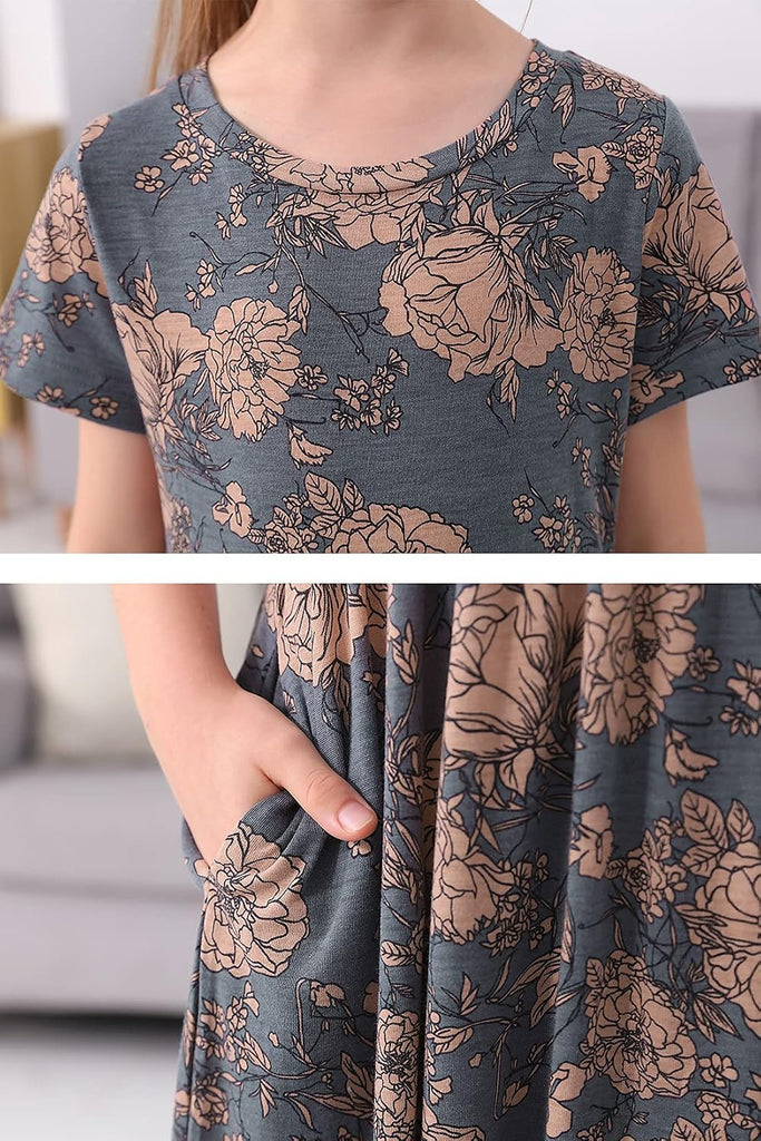 Girls Modest Casual Maxi Dress with Pockets