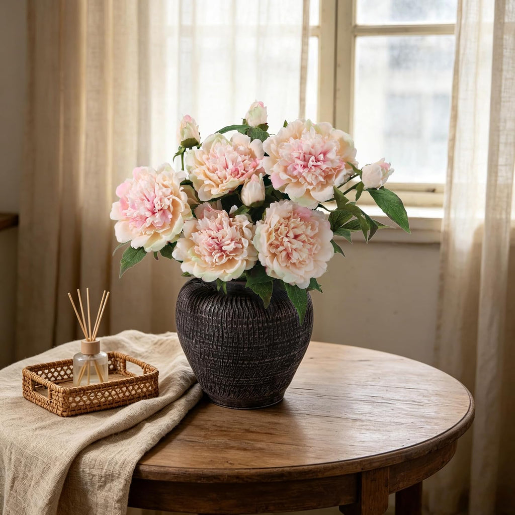 Real Touch Artificial Peonies,Champagne Pink Faux Silk Flowers - Set of 5