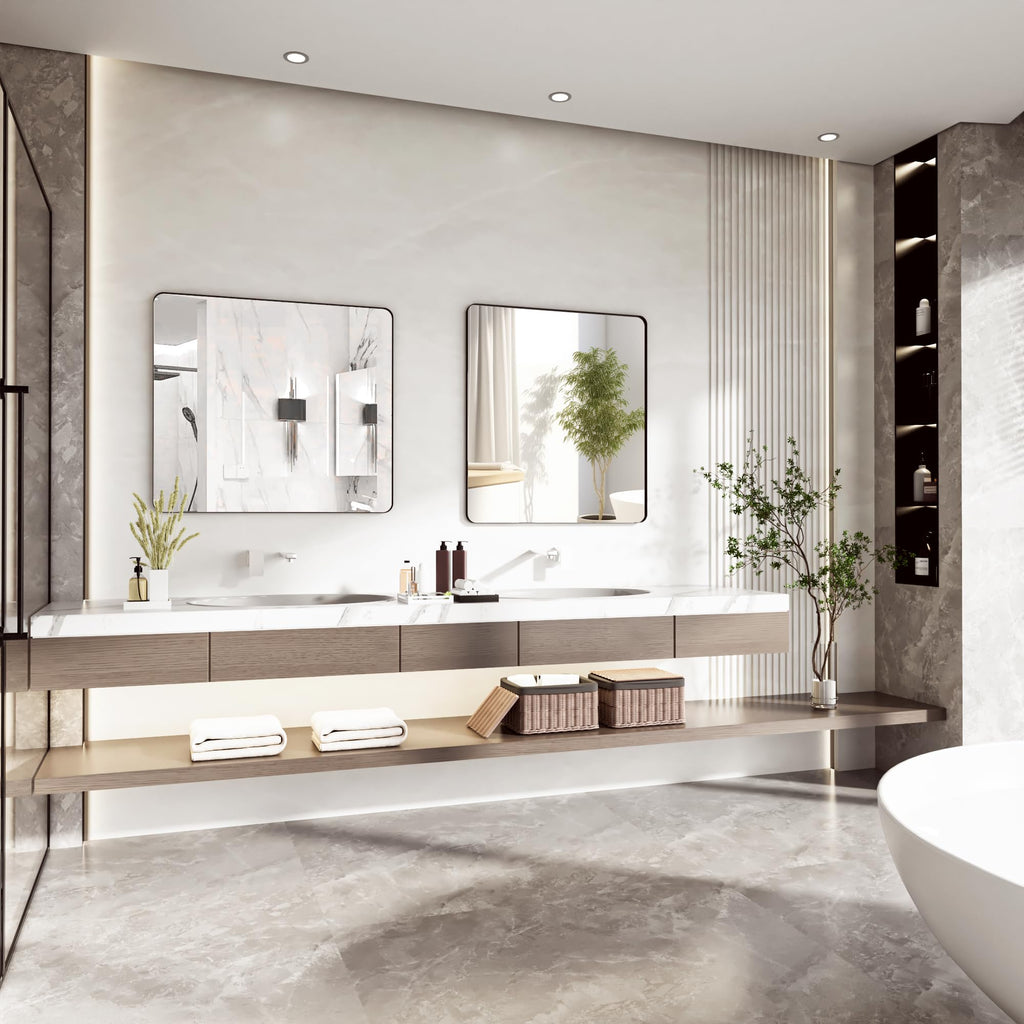 Bathroom Mirror 40X30 Inch Bathroom Vanity Mirror for Wall, Metal Frame Large Mirror, Tempered Glass, Modern Wall