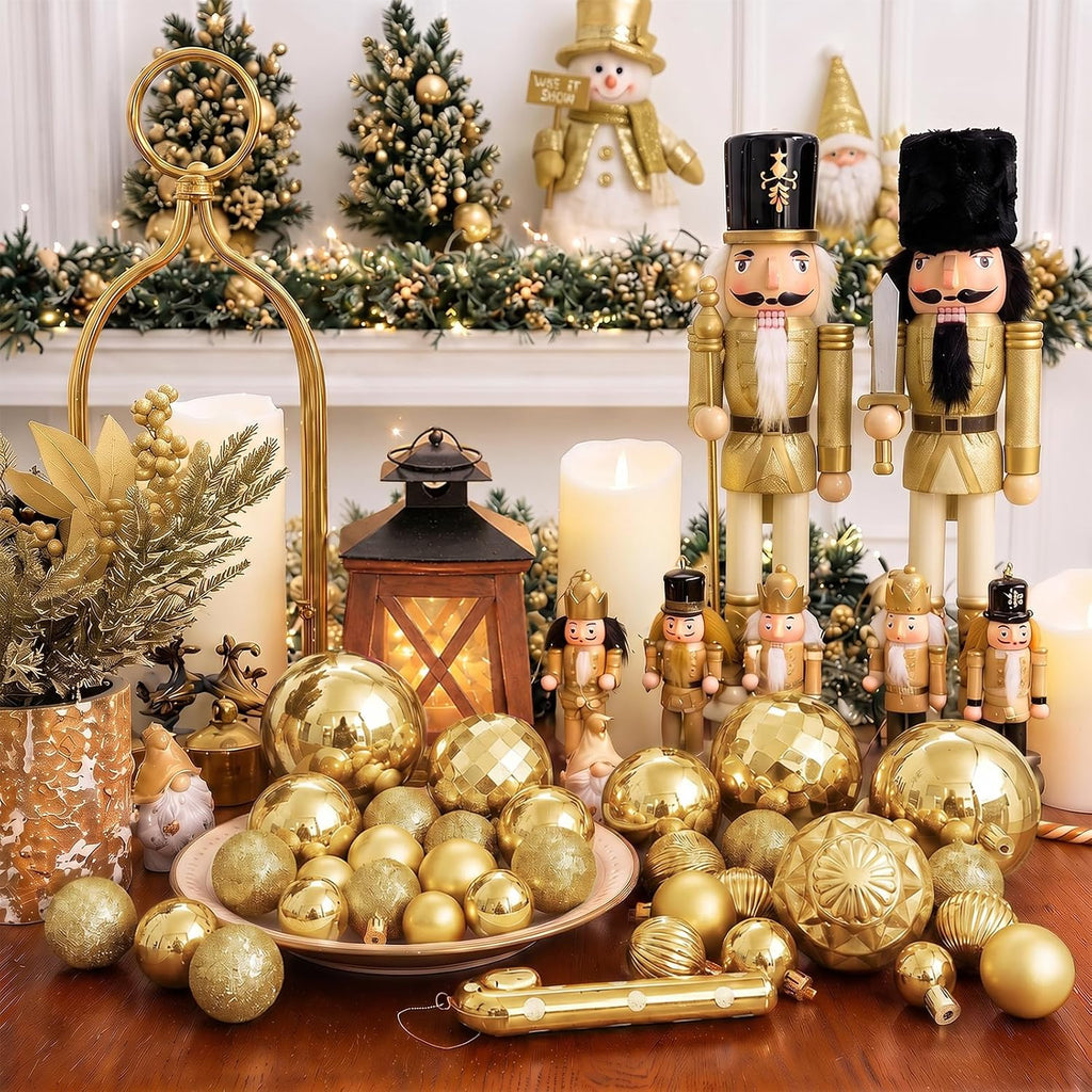 Gold Christmas Ornaments for Tree Decorations, Small Shatterproof Christmas Ball Ornaments Set, Perfect Plastic - Set of 24