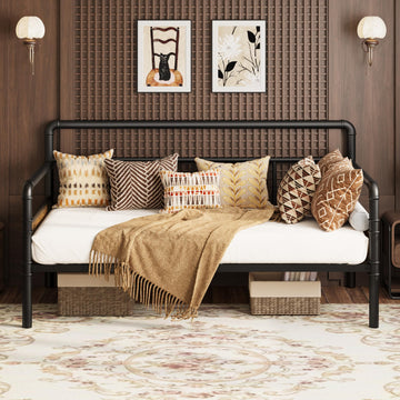 Metal Daybed Frame Twin Size, Daybed with Classic Headboard, Black