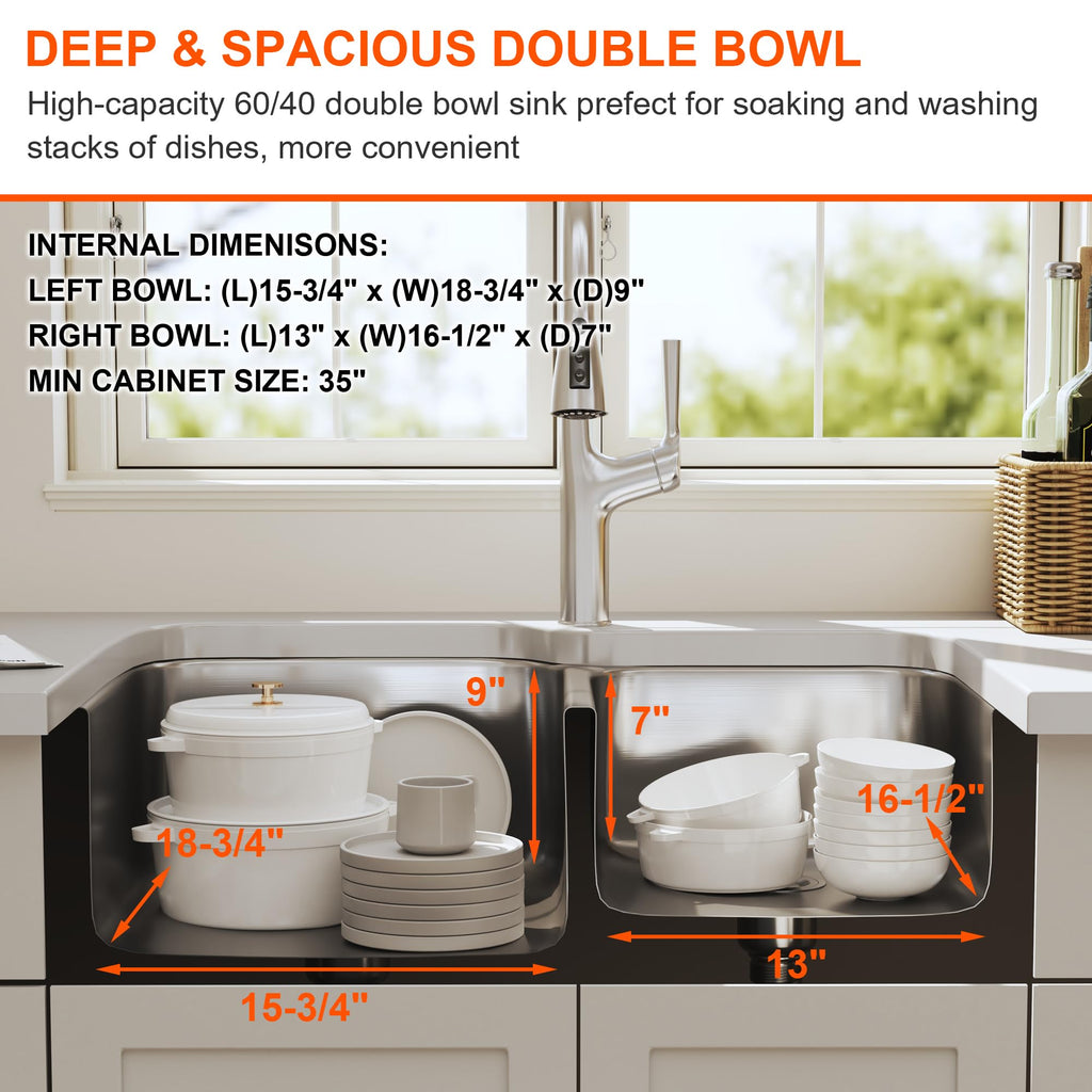 32 Inch Undermount Double Bowl 60/40 Kitchen Sink (Sink Only)