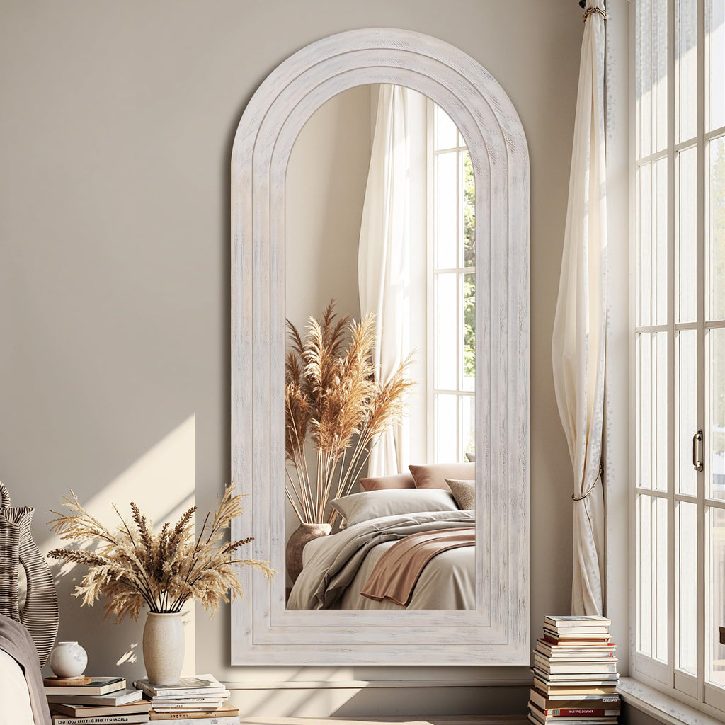 Full Length Mirror with Solid Wood Frame, 71"×32" Wall Mounted Oversized Floor Mirror with Stand, Leaning Standing