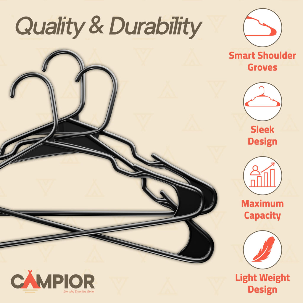 Black Plastic Hangers 50 Pack- Heavy-Duty Plastic Hangers Slim and Space-Saving, Durable and Lightweight PP with