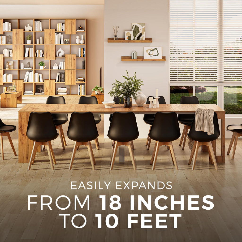 Easy, Extendable Console Table with Extension Leaves Holder, 17.7(120.1) x35.4 in, Rustic Oak, for 4-12 People, Space