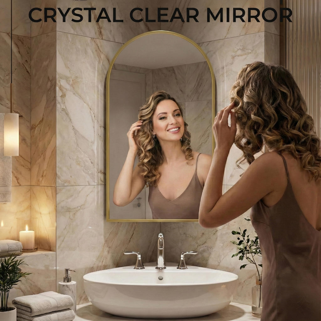 LED Corner Medicine Cabinet with Mirror, One-Touch Defogger, Arched Wall Mount Corner Bathroom Mirrored Cabinets