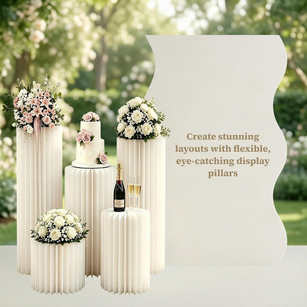 White Pedestal Stand Wedding Pillars Columns Cylinder Stands for Party - Set of 5