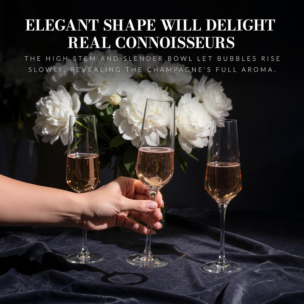 Crystal Champagne Flute Glass | Set of 6 | 6.1 oz | Avant-Garde Collection | Perfect , Restaurants and Parties |