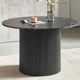 47" Round Dining Table for 4, Modern Farmhouse Marble-Look Foiled Top with MDF Striped Base, Kitchen & Dining Room