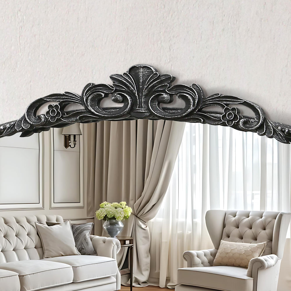 Vintage Black Arched Mirror: 32"x24" Baroque Antique Vanity Mirror