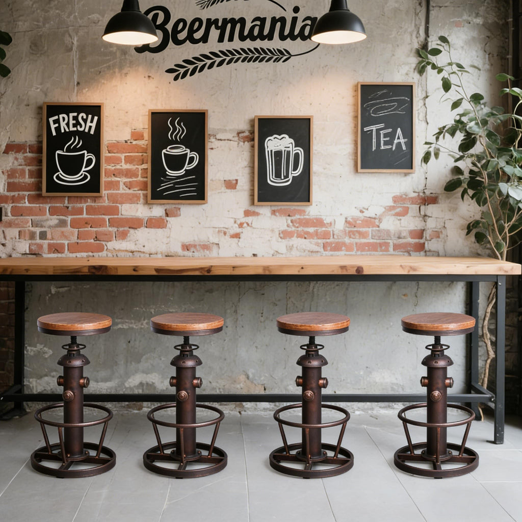 American Antique Steampunk Deco Vintage Industrial Bar Stool Retro Stylish Fire Hydrant Design Adjustable Swivel Cafe