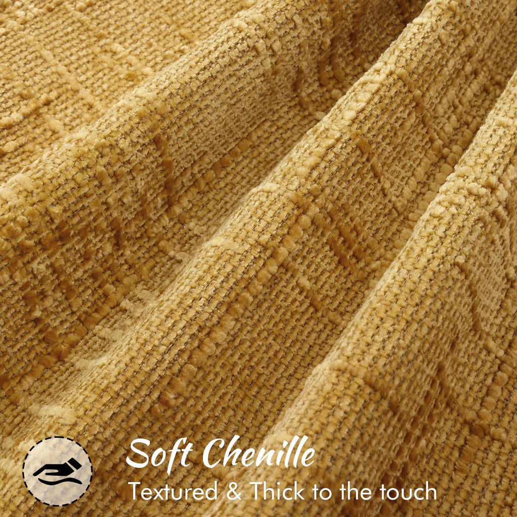 Chenille Fall Throw Pillow Covers 26x26 Set of 2, Mustard Yellow
