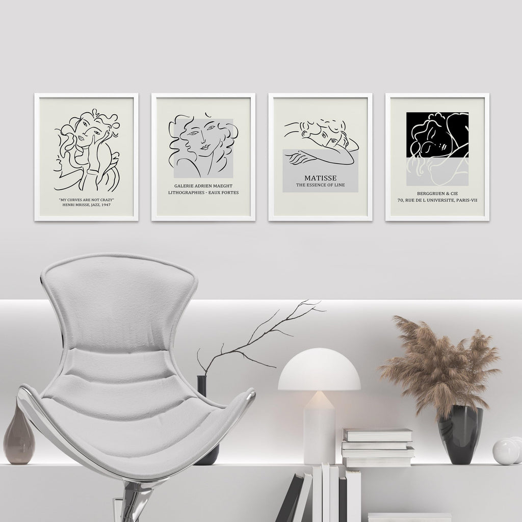 Framed Poster Bathroom Decor 11"x14"x 4 White, Wall Art Room Decor Multicolor Mid-Century Female Portrait Sketch