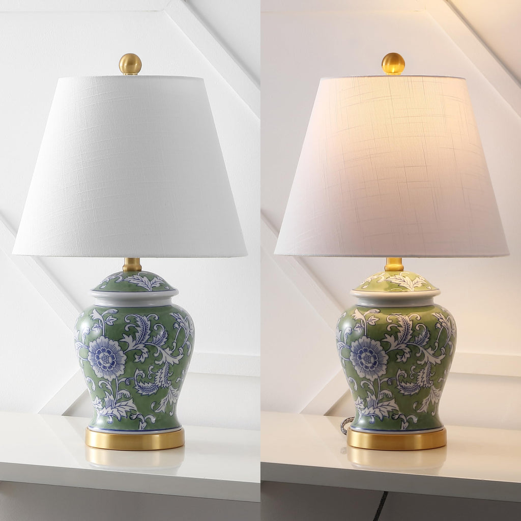 Penelope Ginger Jar 22" LED Table Lamp, Green/White