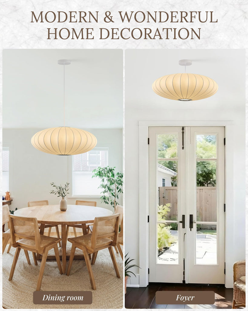 Inspired Nelson Style Lantern Pendant Light White Imitation Silk Bubble Saucer 23.6in
