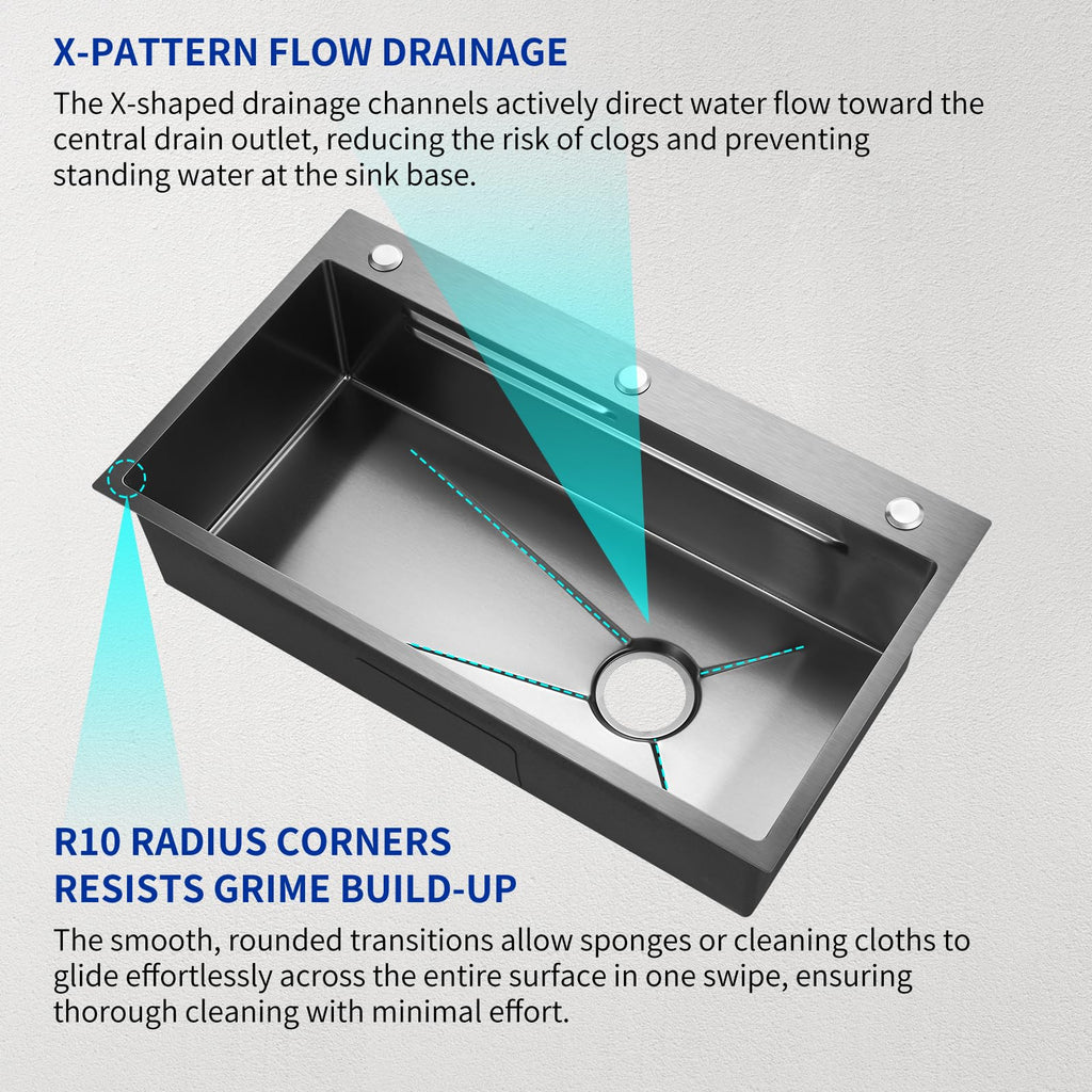 Stainless Steel -Single Bowl | 30 Inch Undermount | Free Three-Way Fitting Included for Unified Water Outlets