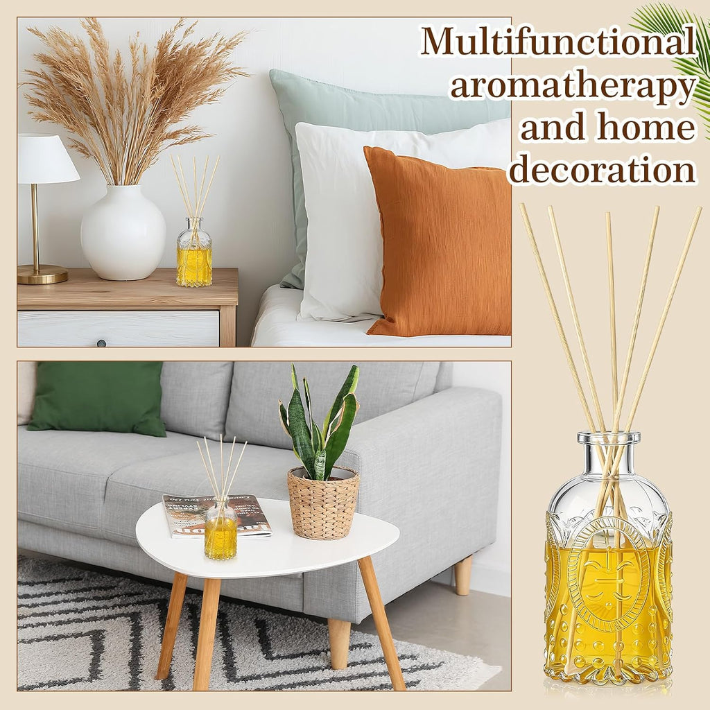 Set Glass Reed Diffusers Bottles Vintage Design Embossed Fleur - Set of 2