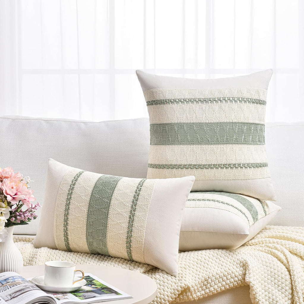Set of 1 Sage Green Boho Lumbar Decorative Throw Pillow Covers 12x20 Inch, Rustic Retro Cushion Case, Bohemian Room