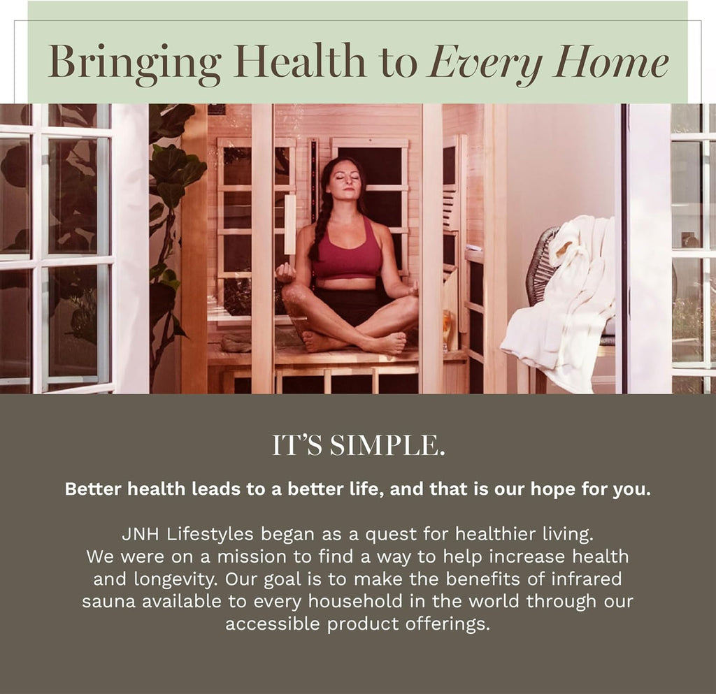 JNH Lifestyles Joyous 2-Person Low EMF FAR Infrared Sauna with Chromotherapy Light for Home Indoor Spa Use