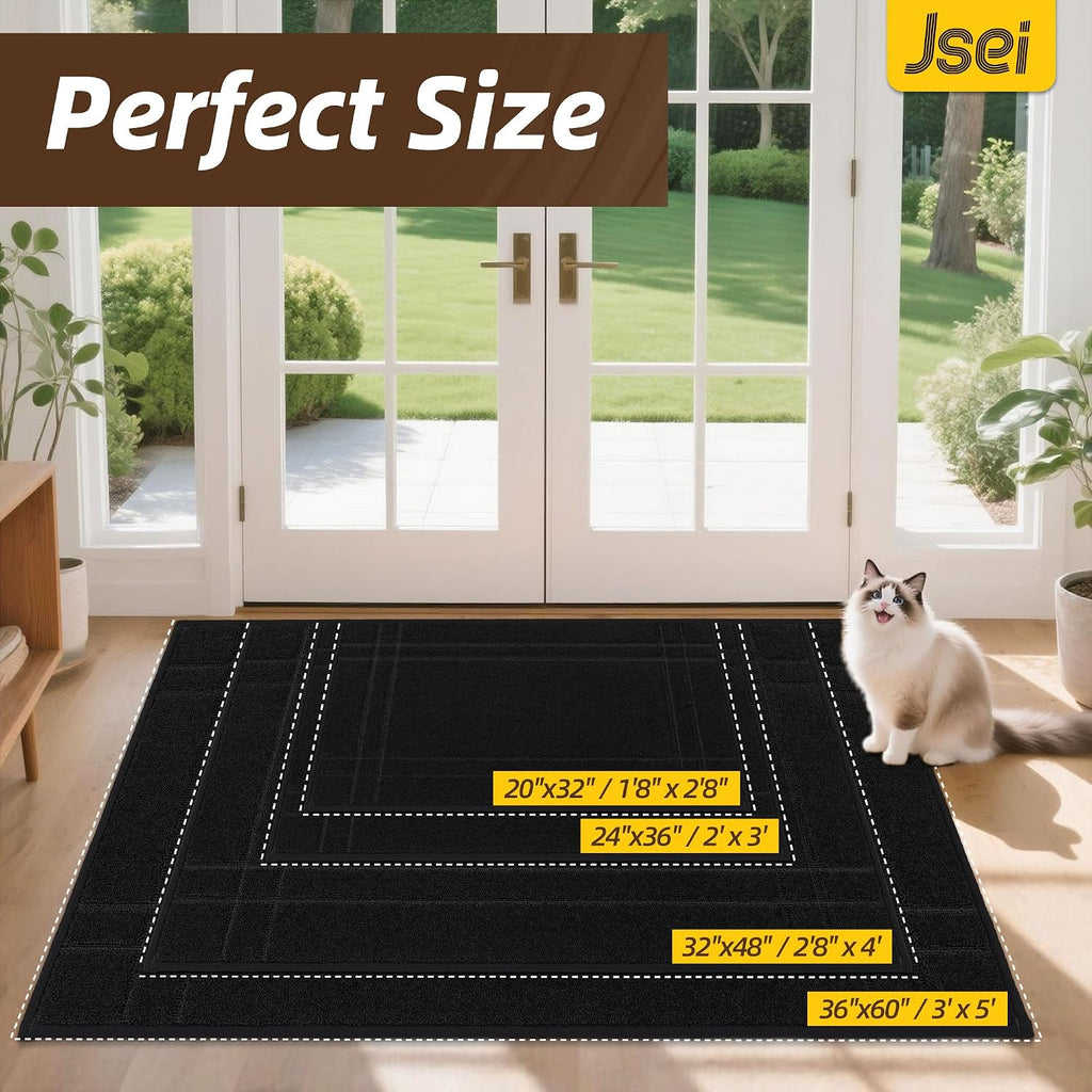 Door Mat for Entrance, TPR Non-Slip Backing, 24" x 36", Black | Washable Low Profile Doormat for Front Door & Back