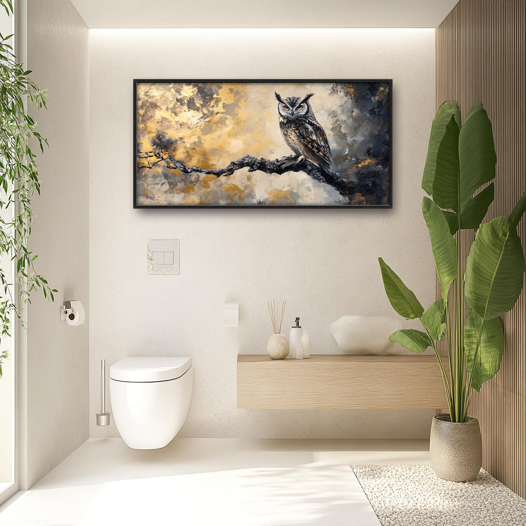 Owl Large Wall Art Framed Gold Wall Decor Mountain Owl Pictures Oversized Canvas Print Painting Modern Extra Large