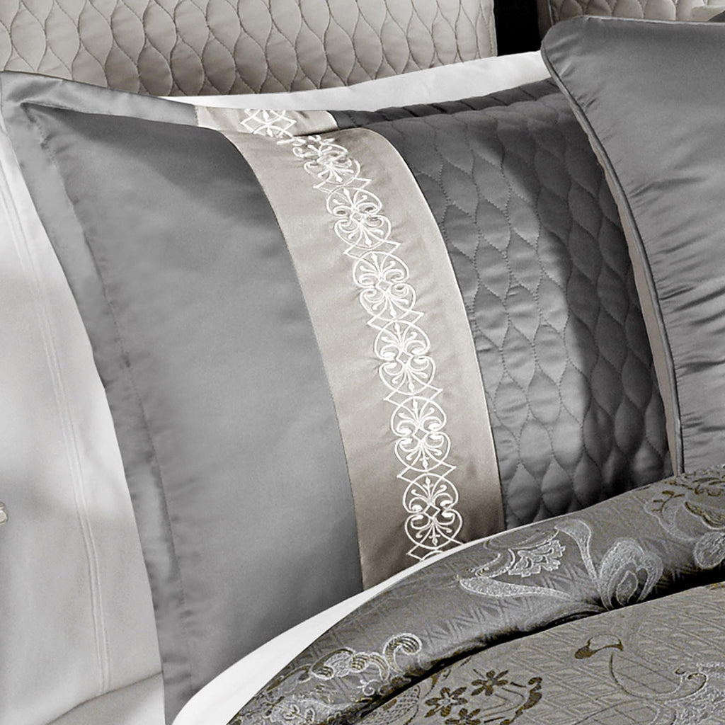 Kacee Comforter Bedding Set, King Size, Platinum Glam Décor, 12 Pieces