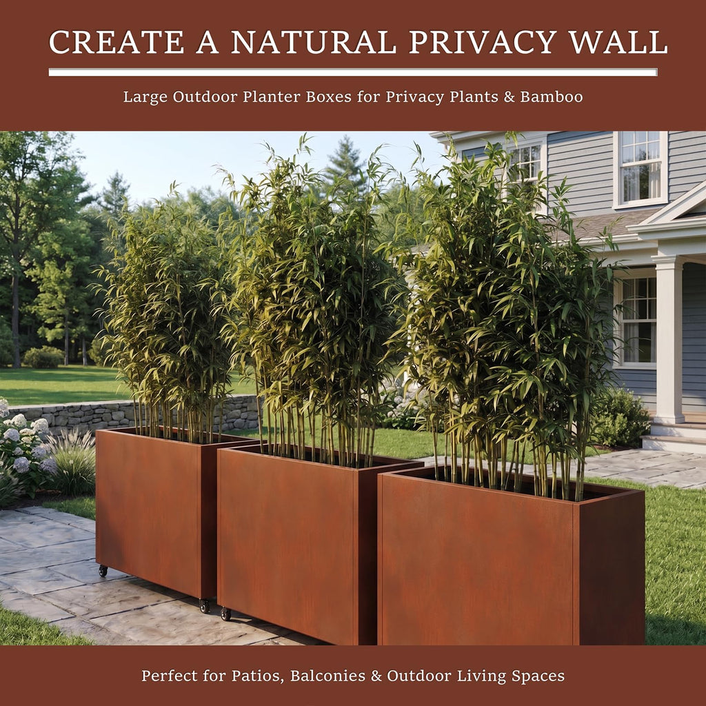 36" L x 12" W x 27" H Corten Steel Planter Box with Wheels
