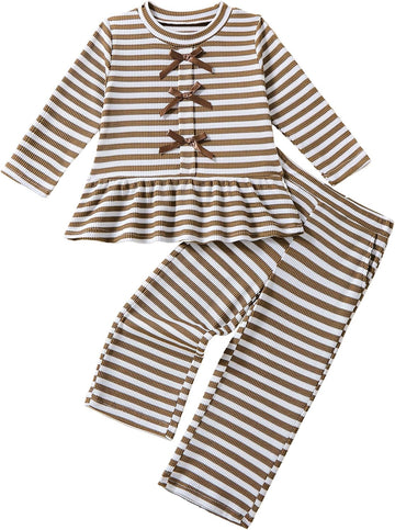 Toddler Baby Girl Clothes Ruffle Striped Fall Winter Outfits