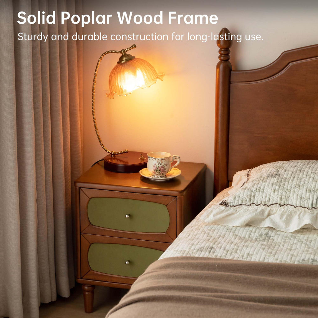 100% Solid Wood Nightstand, Mid Century Modern Nightstand with Drawers, Wooden Nightstands, Small Night Stand