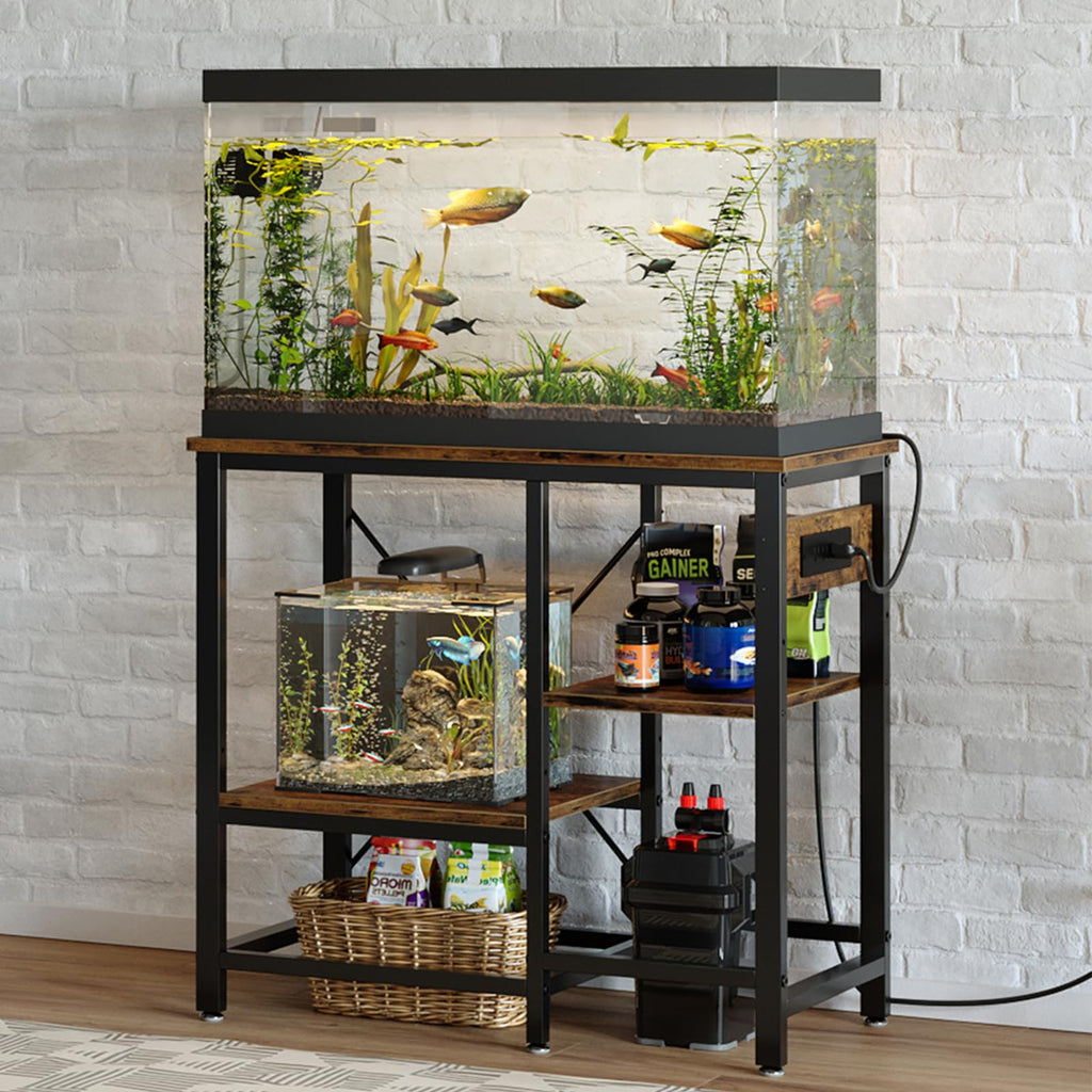 40-50 Gallon Fish Tank Stand with Power Outlet, Rustic Brown, 36x19