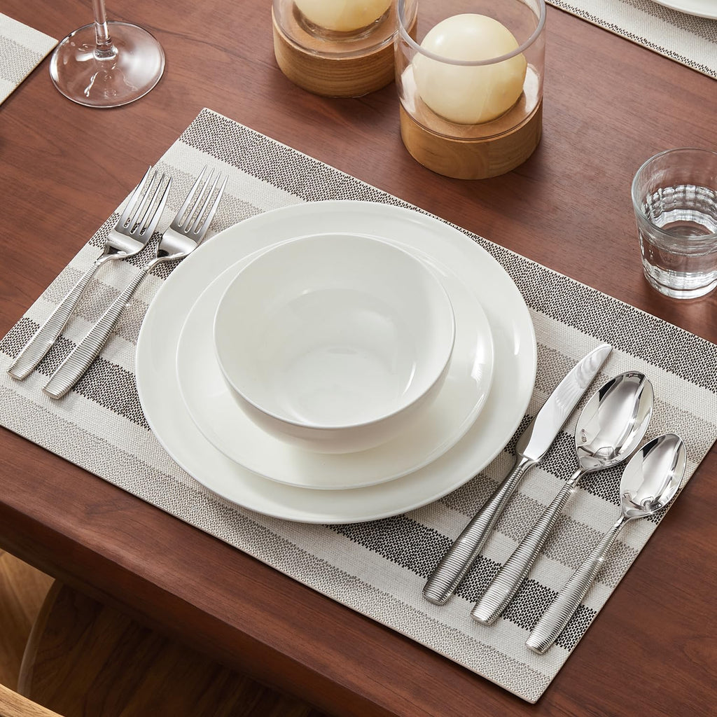 20-Piece Ribbed Silverware Set, 18/10 Stainless Steel Flatware