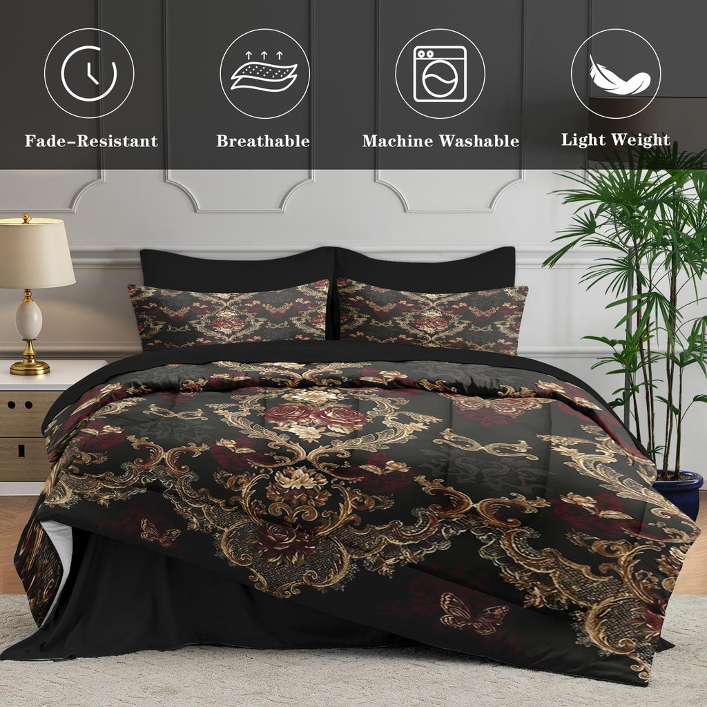 King Comforter Set with Sheets, 7 Pieces Victorian Butterfly Bedding