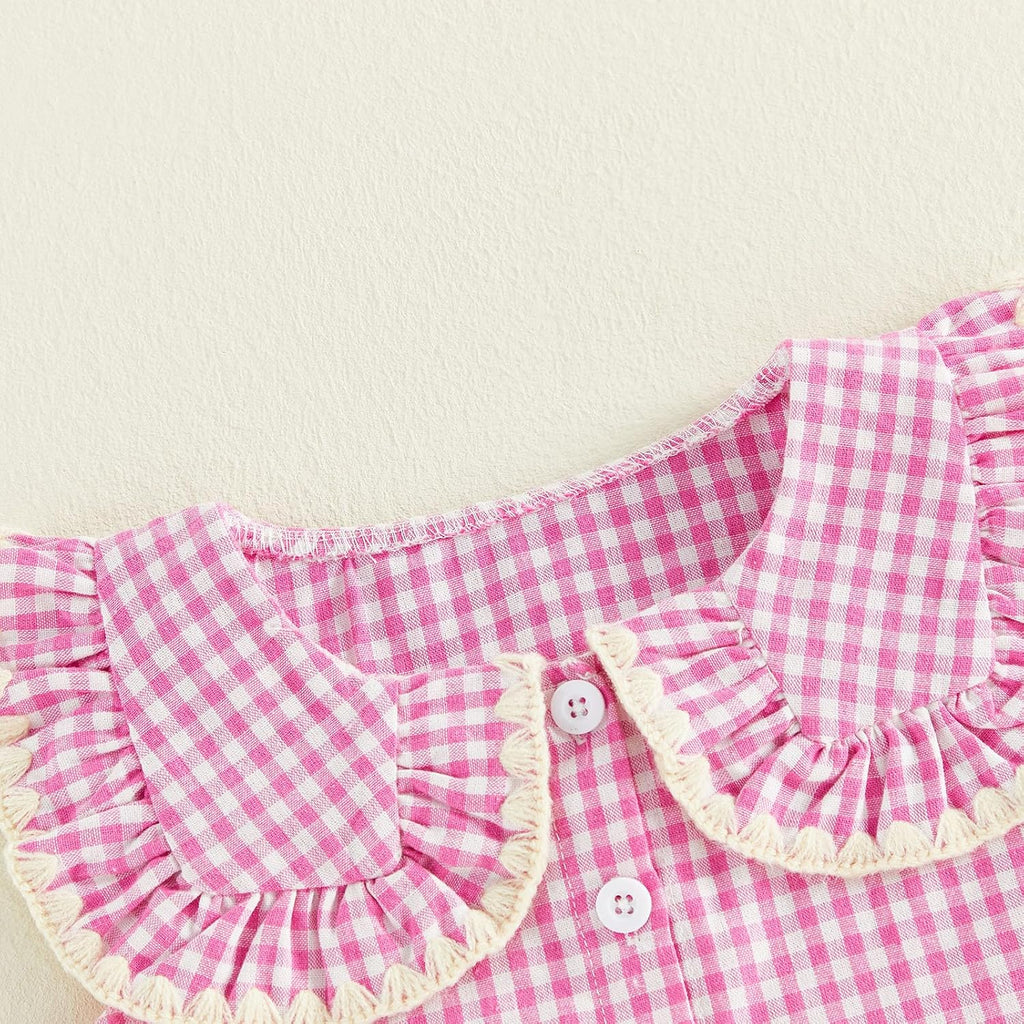 Toddler Baby Girl Summer Outfit Peter Pan Collar Sleeveless Vest Tank Top Ruffles Gingham Shorts Set Summer Clothes