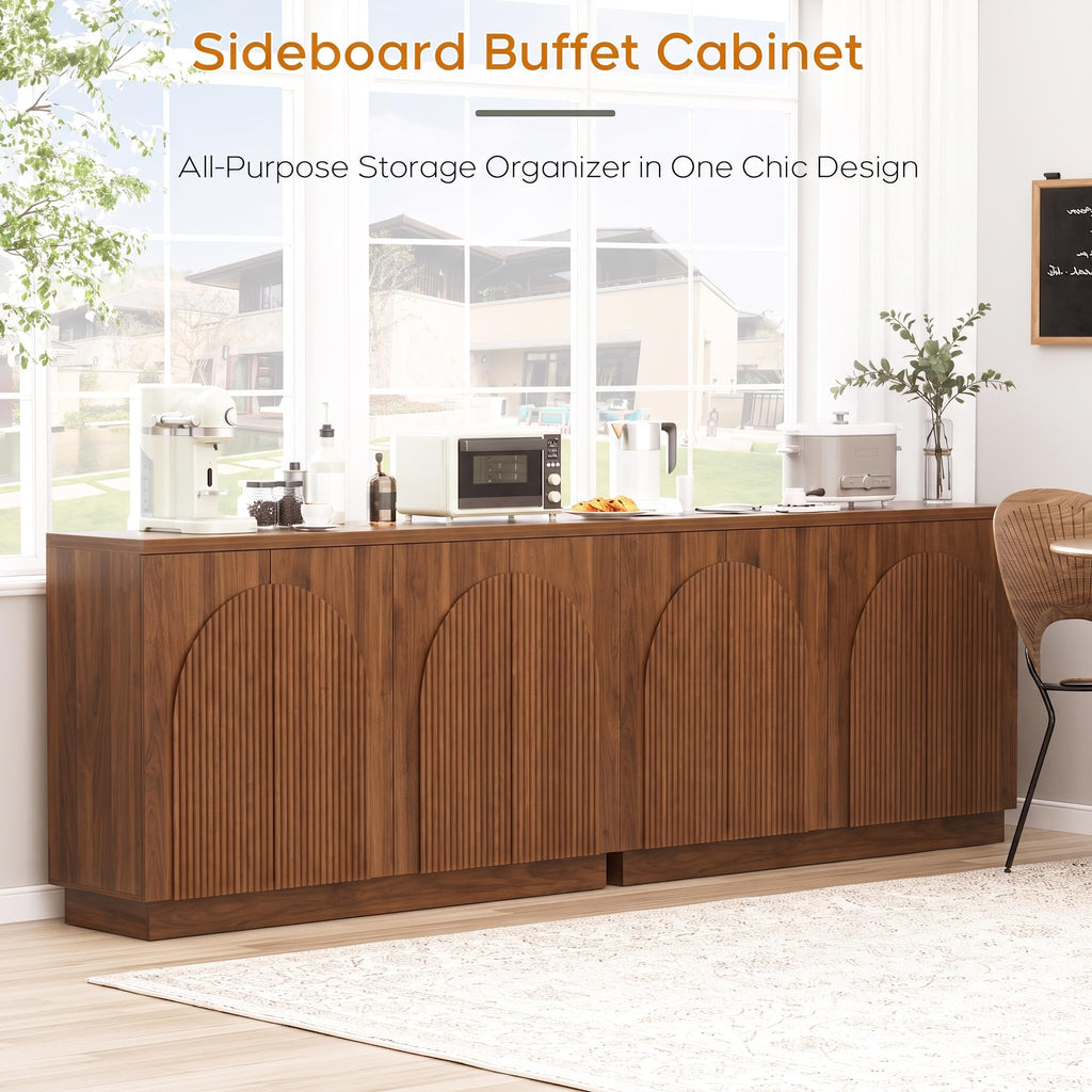 110" Fluted Sideboard Buffet Cabinet with Storage, Credenza, Walnut