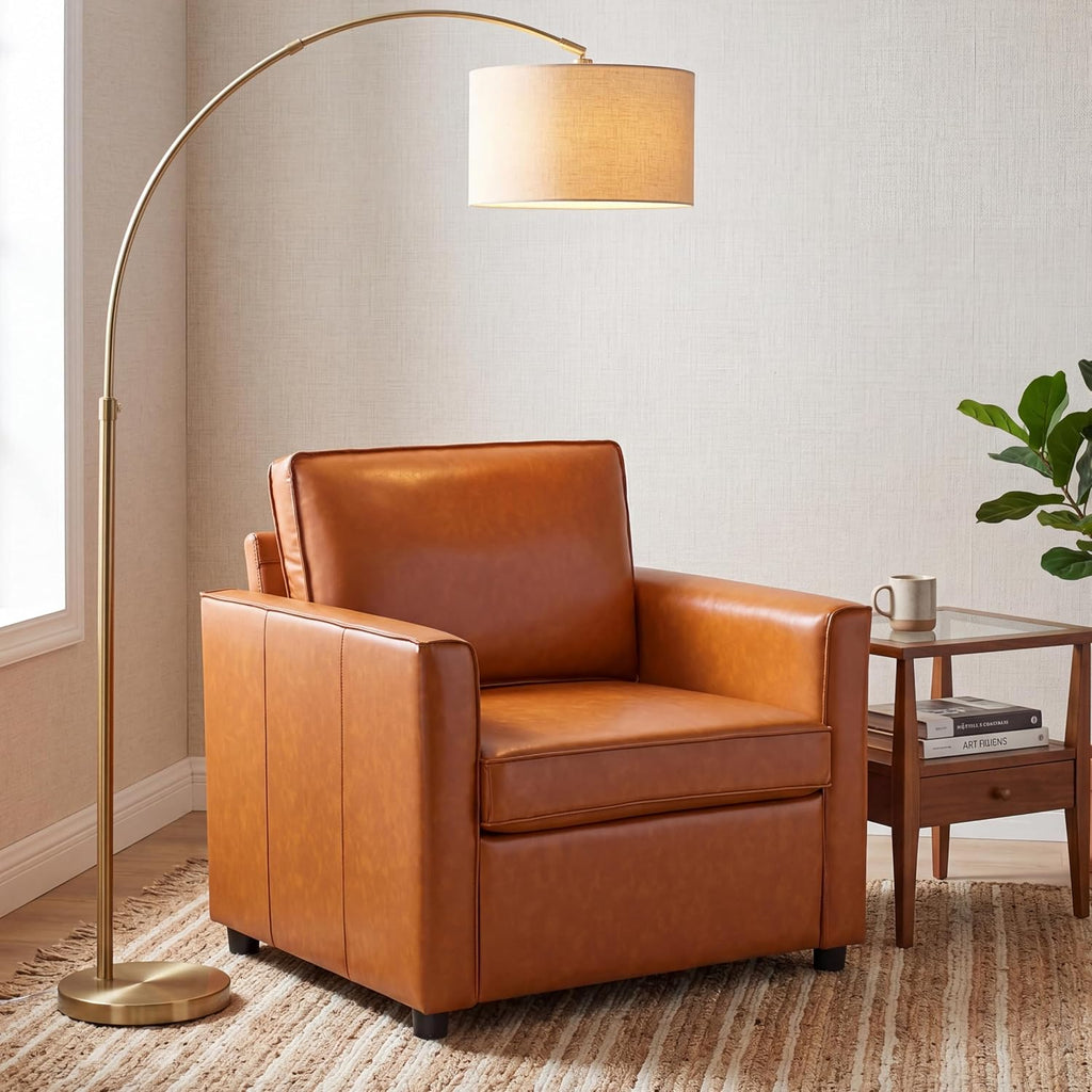 39" Faux Leather Armchair Large Sofa Chair, Caramel