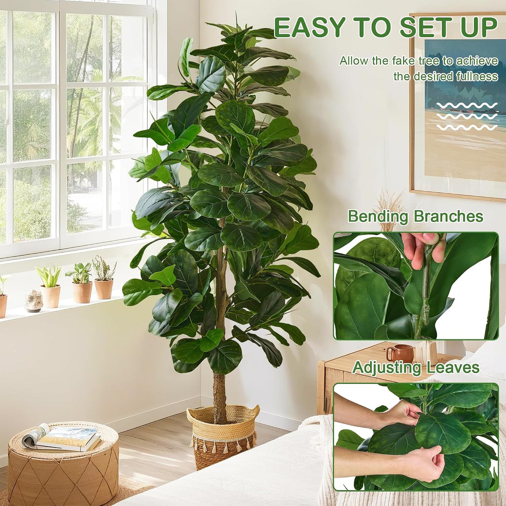 Artificial Fiddle Leaf Fig Tree 6FT(71in), Tall Fake Floor Plants with 150 Large Realistic Leaves in Plastic Pot