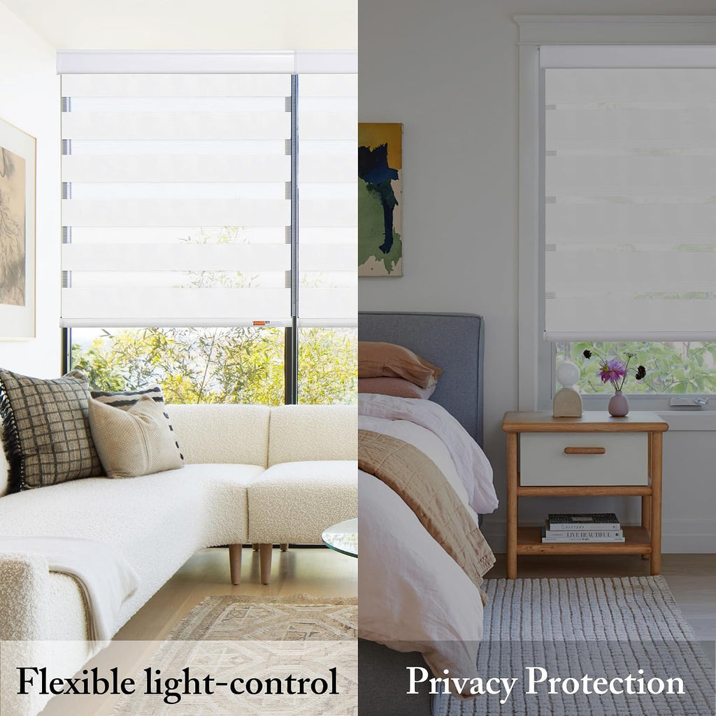 Zebra Blinds for Windows Corded Blackout Dual Layer Privacy Shades Light Control for Day and Night Home Office (White