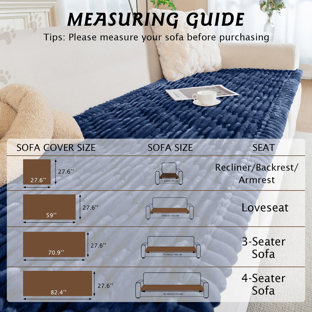100% Waterproof Fuzzy Couch Cover for Dogs Navy Blue 27.6"x70.9"