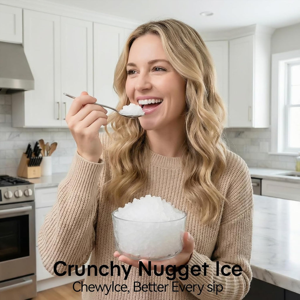 Nugget Ice Maker Countertop, Portable Ice Makers Machine with Removable Basket and Scoop, Self-Cleaning, Quiet, 6-Min