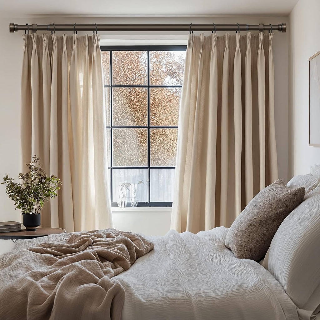 Modern Antique Brown Bronze Curtain Rods for Windows 66 to 120 Inches Adjustable Heavy Duty 1" Diameter Window Rod