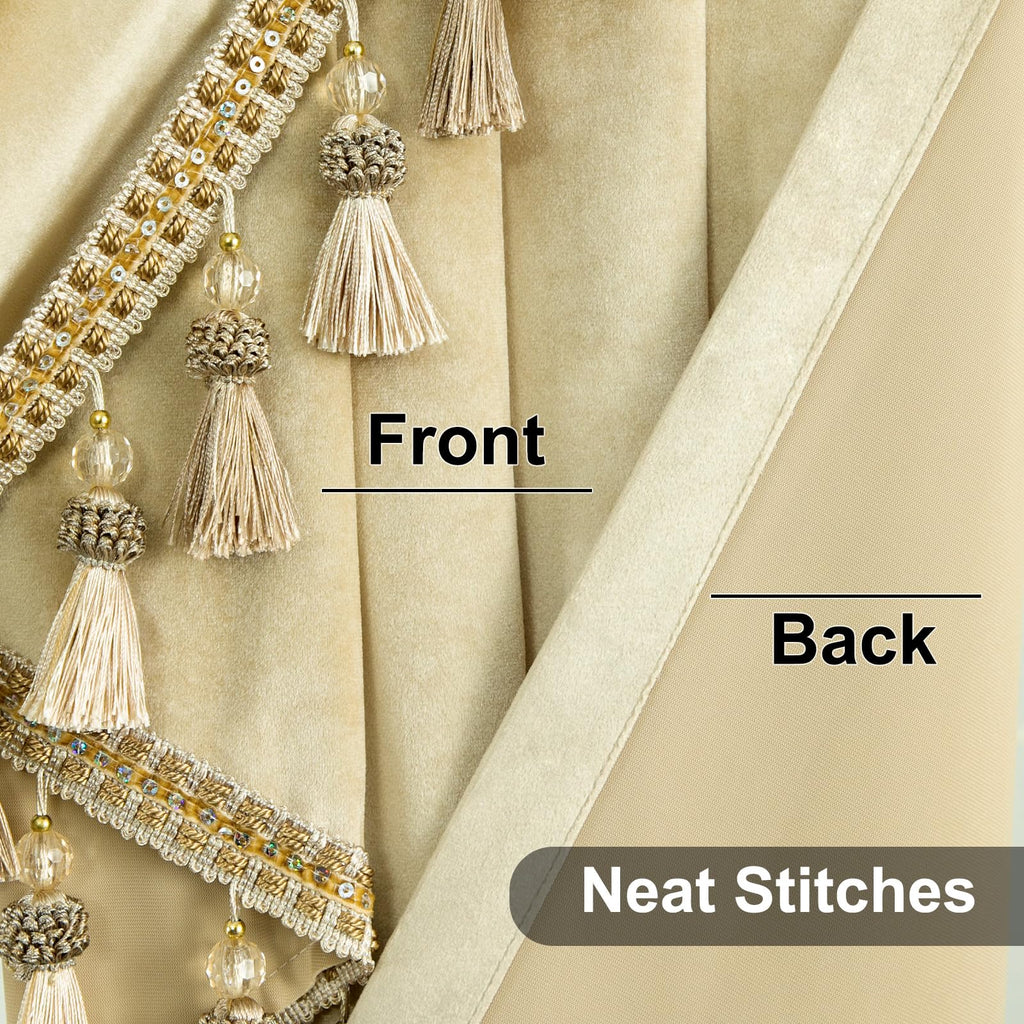 Velvet Waterfall Swag Valance, Retro Luxury Curtain Topper with Tassel Trim, Decorative Window Treatment for