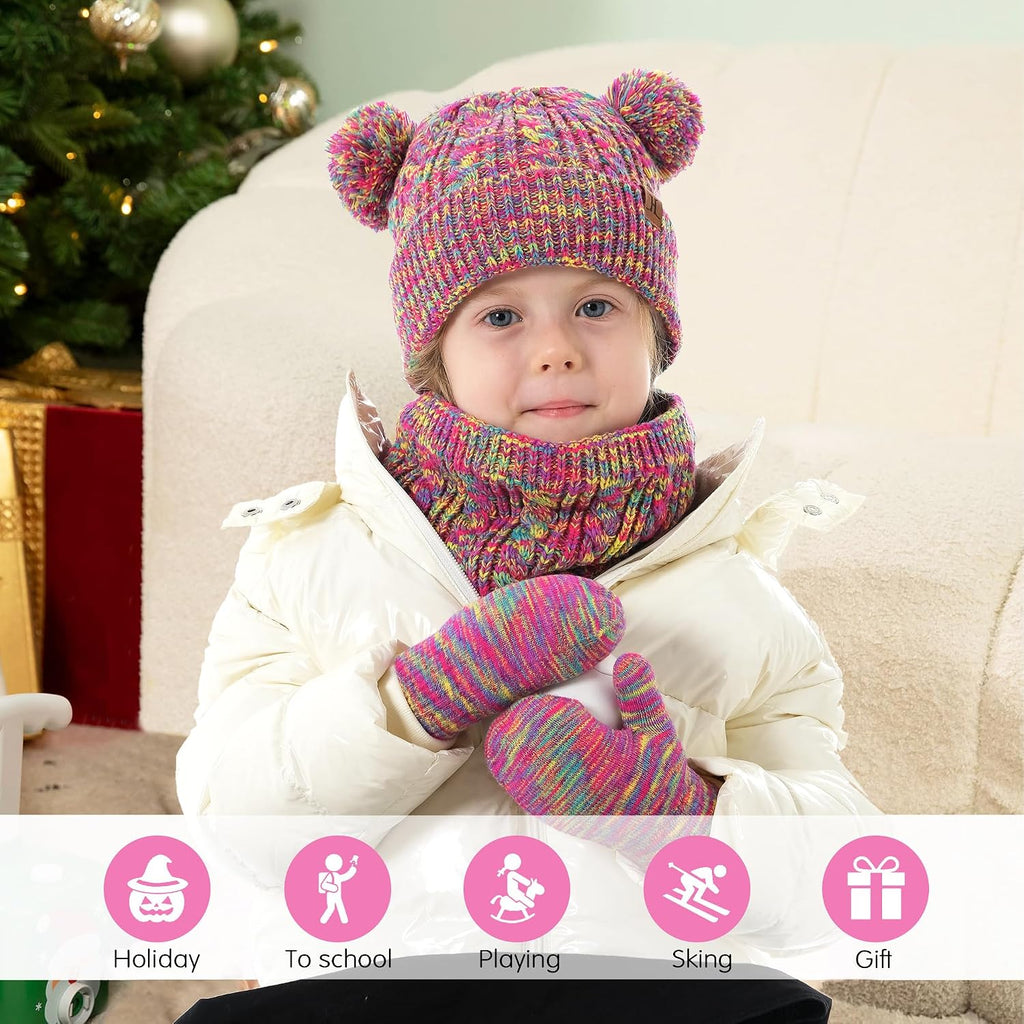 Toddler Kids Winter Hats and Gloves Scarf Neck Warmer Set