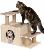 3-in-1 Pet Stairs for Cats, 7.87" Depth Pet Steps for Cat, Wood Cat Stairs for High Bed and Sofa, 1 Condo Cave