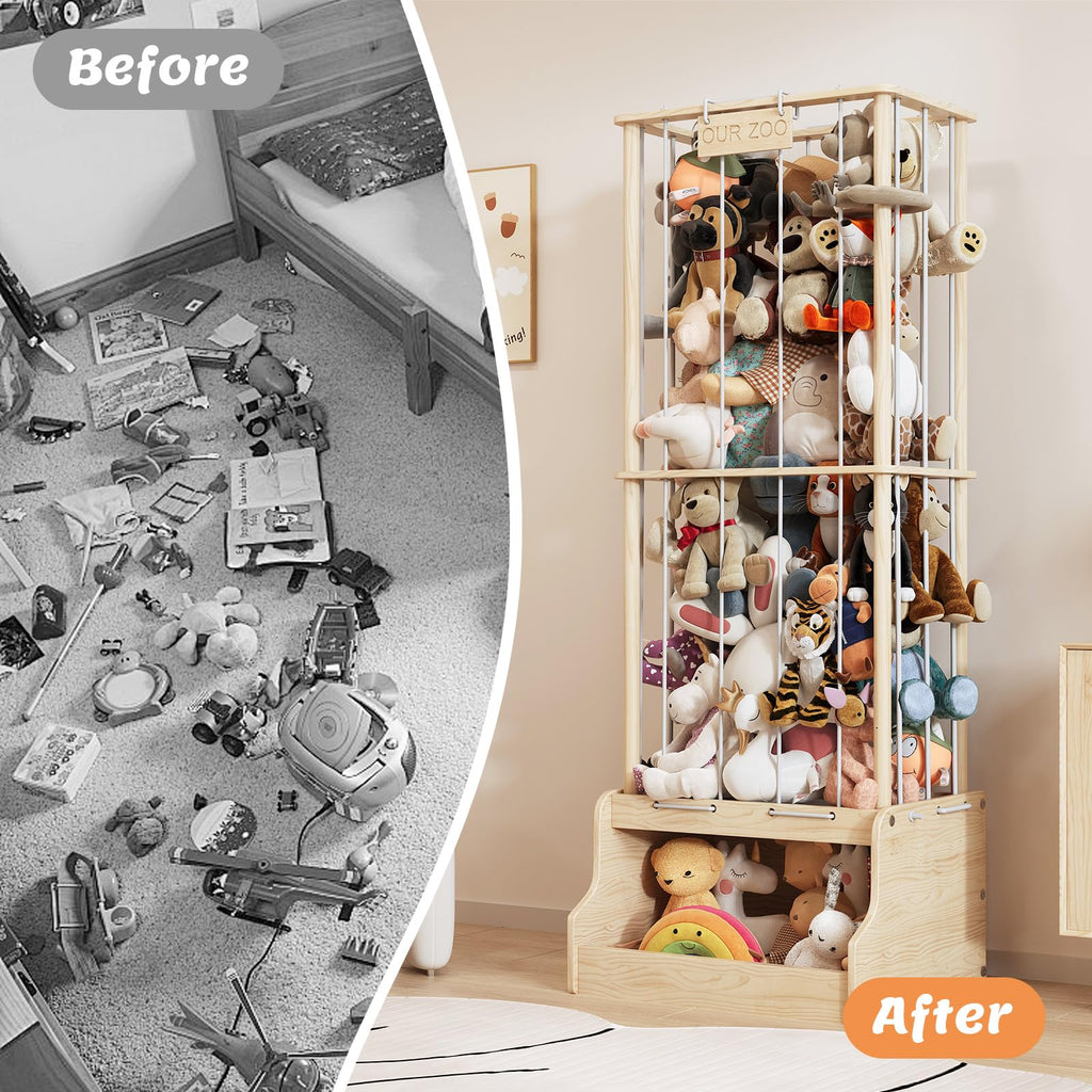 Stuffed Animal Storage Organizer, Wood Stuffed Animal Zoo with Toy chest