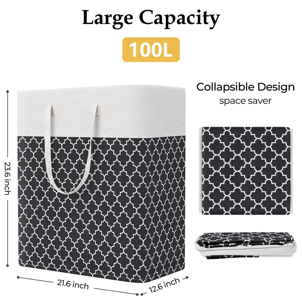 Basket Hamper, 100L Clothes Storage, Clover Black
