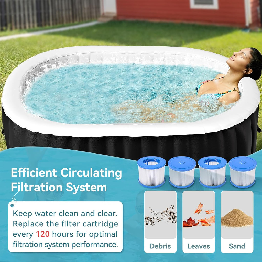Inflatable Hot Tub with LED Lights, 2 Person Oval Portable Blow up Hot Tub Spa with Side Table, Leak-Proof PVC