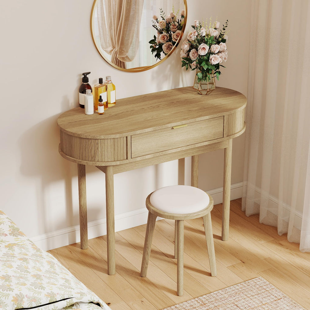 Wood Desk with Drawer, 39.36''Computer Desk Vanity Console Table, Oak